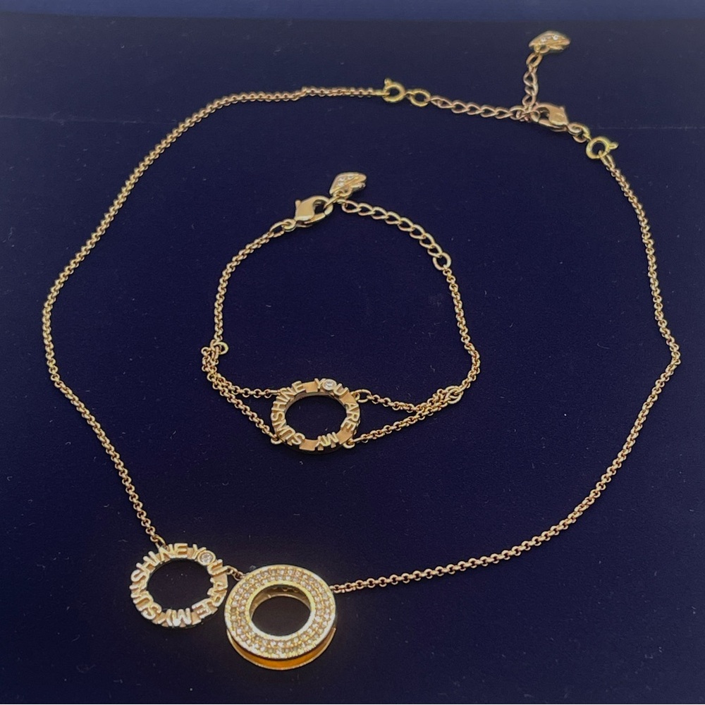 Swarovski You Are My Sunshine Necklace Bracelet Set Rose Gold-Tone Crystal W Box